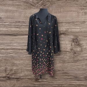 Old Navy Black Floral Midi Dress With Bell Sleeves Size Med